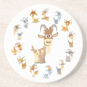 Cute Tecknad Goat Mandala Underlägg Sandsten