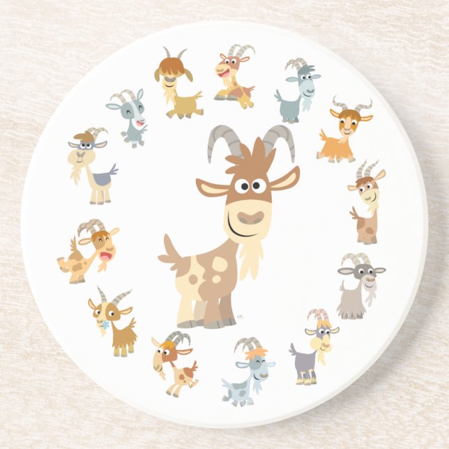Cute Tecknad Goat Mandala Underlägg Sandsten (Framsidan)