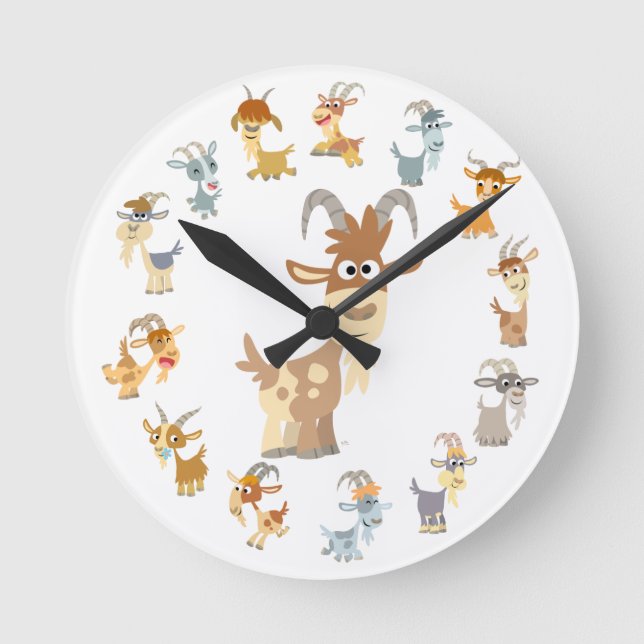 Cute Tecknad Goat Mandala Wall Clock Rund Klocka (Framsida)