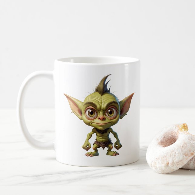 Cute Tecknad Goblin med Poety Öron Kaffemugg (Med munk)