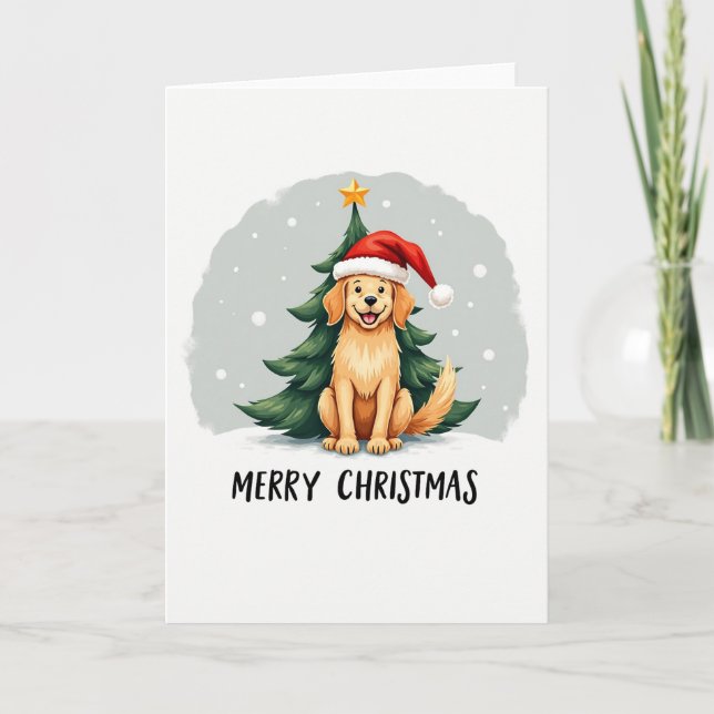 Cute Tecknad Golden Retriever i Santa Hat Kort (Framsida)