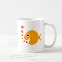 Cute Tecknad Goldfish Lycklig i Kärlek Blowing Kis Kaffemugg