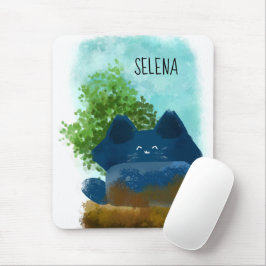 Cute Tecknad Gömt Fluffy Blue Cat Musmatta