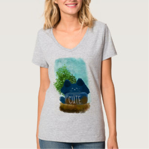 Cute Tecknad Gömt Fluffy Blue Cat T Shirt