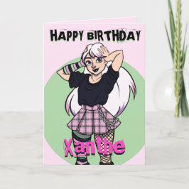 Cute Tecknad Goth Girl Rosa Birthday Kort