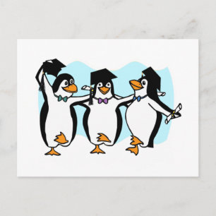 Cute Tecknad Graduating Penguins Vykort