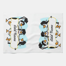 Cute Tecknad Graduating Penguins w/Banner Kökshandduk