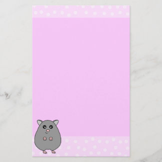 Cute Tecknad Grått Hamster Rosa Stationär
