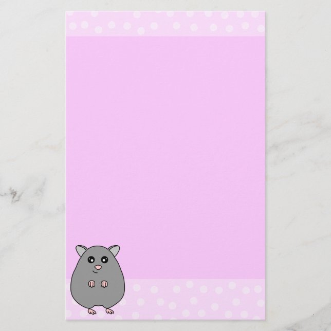 Cute Tecknad Grått Hamster Rosa Stationär (Framsida)