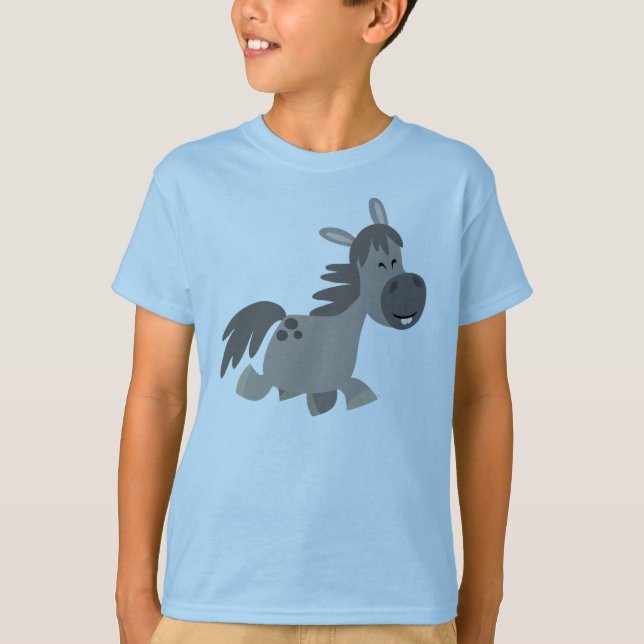 Cute Tecknad Grått Pony Children T-Shirt (Framsida)