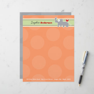 Cute Tecknad Grått Rhinoceros Orange Polka dots Ro Brevhuvud