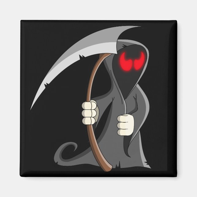 Cute Tecknad Grim Reaper Halloween Magnet (Framsidan)