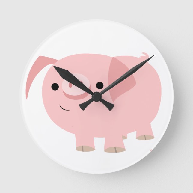 Cute Tecknad Gris Clock Rund Klocka (Framsida)