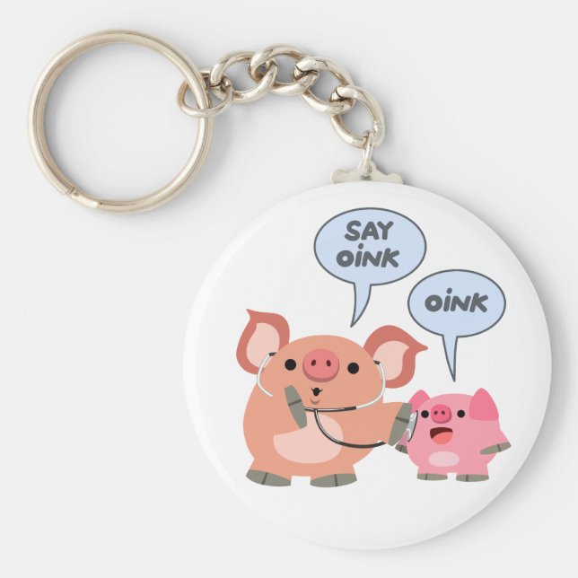 Cute Tecknad Gris Doktor och patient Nyckelring (Framsidan)