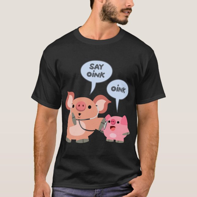 Cute Tecknad Gris Doktor och patient Tee (Framsida)