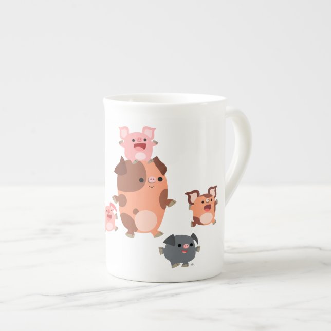 Cute Tecknad Gris-familjen Bone China Mugg Benporslin Mugg (Framsida höger)