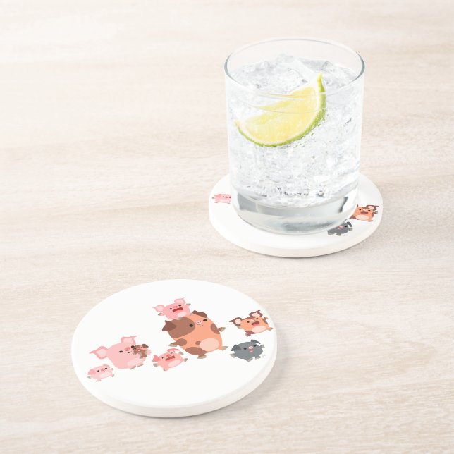 Cute Tecknad Gris-familjen Underlägg Sandsten (Sidan)