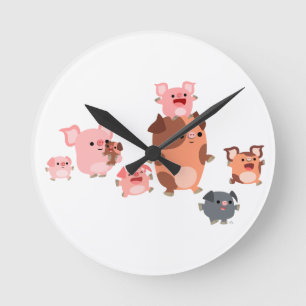 Cute Tecknad Gris-familjens väggklocka