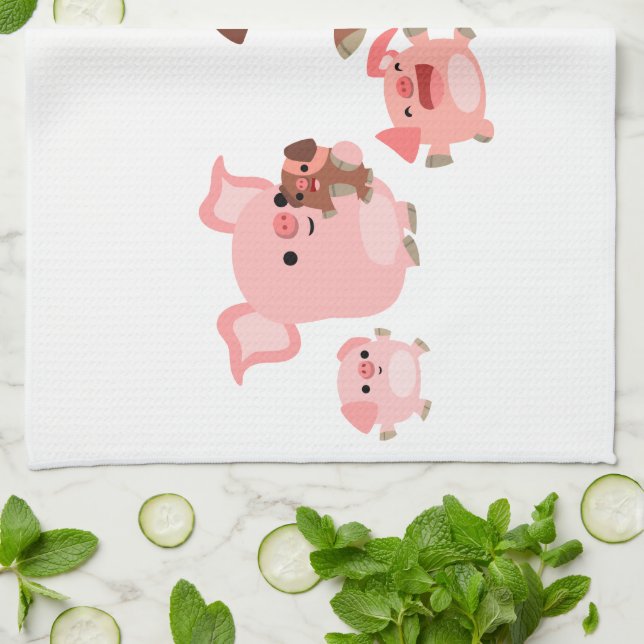 Cute Tecknad Gris Family Kitchen Towel Kökshandduk (Vikta)