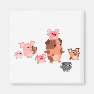 Cute Tecknad Gris Family Magnet