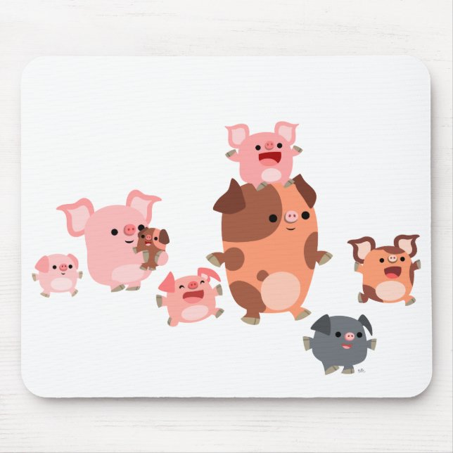 Cute Tecknad Gris Family Mousepad Musmatta (Framsidan)