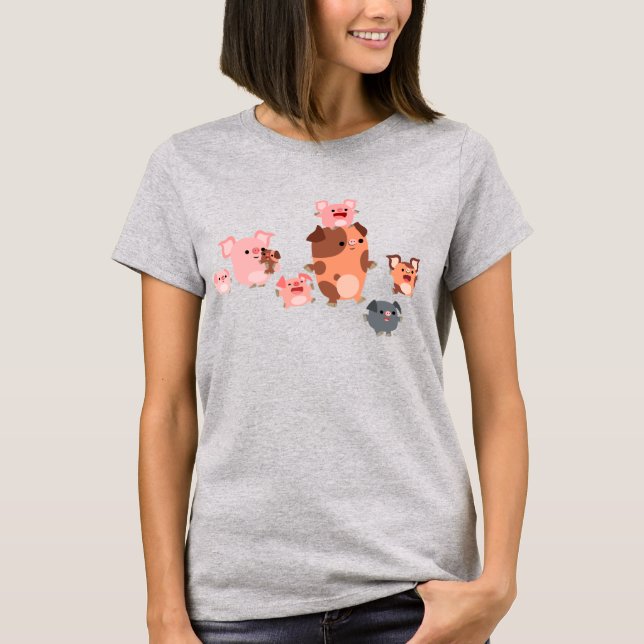 Cute Tecknad Gris Family Women T-Shirt (Framsida)