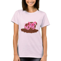 Cute Tecknad Gris i Lera Kvinnors T-Shirt