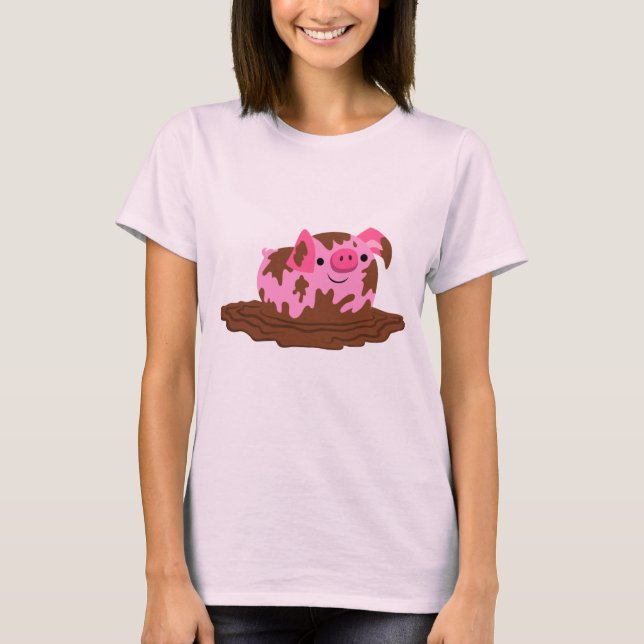 Cute Tecknad Gris i Lera Kvinnors T-Shirt (Framsida)