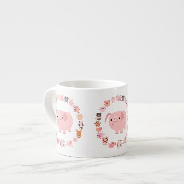 Cute Tecknad Gris Mandala Espresso Mugg Espressomugg (Framsida vänster)