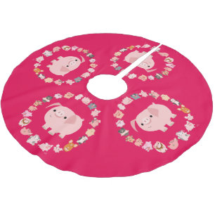Cute Tecknad Gris Mandala Julgransmatta Borstad Polyester