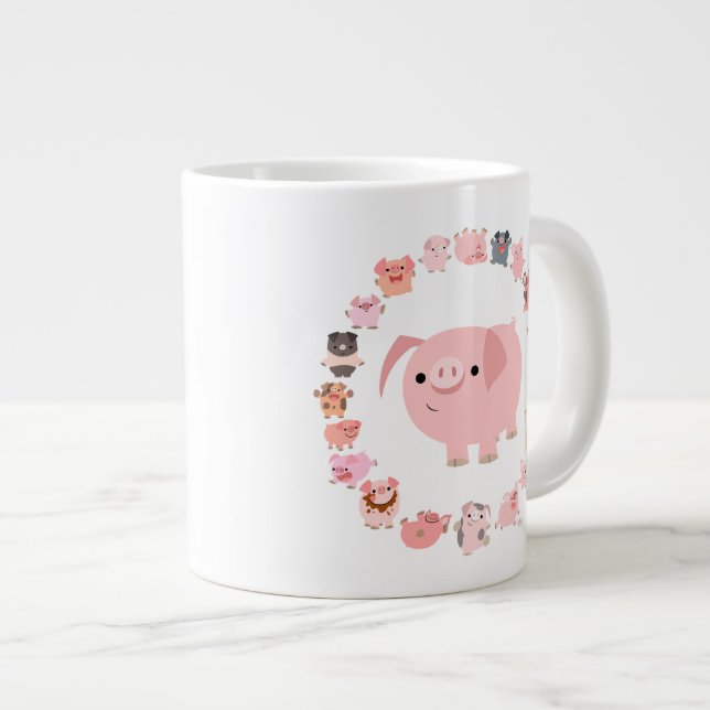 Cute Tecknad Gris Mandala Jumbo Mugg (Framsida höger)