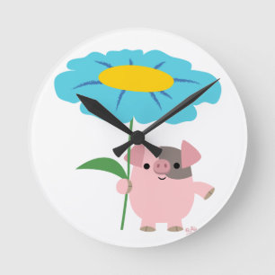 Cute Tecknad Gris med blått väggklocka