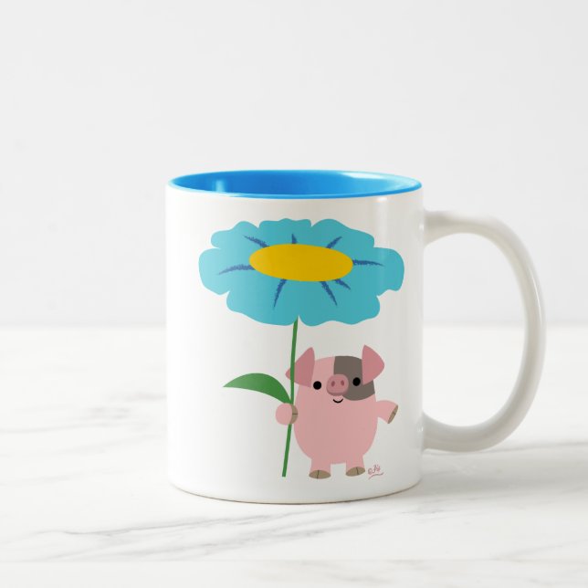 Cute Tecknad Gris med gift (blå) Mugg (Höger)