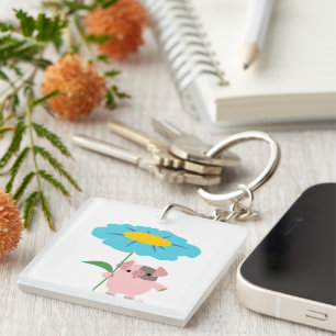 Cute Tecknad Gris med gift (blått) akrylnyckelkedj