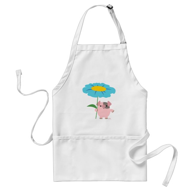 Cute Tecknad Gris med gift (blått) Apron Förkläde (Framsidan)