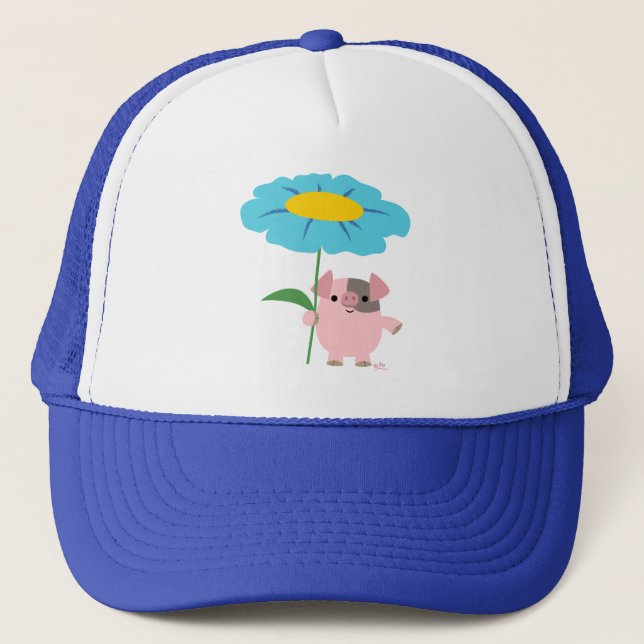 Cute Tecknad Gris med gift (blått) Hat Truckerkeps (Framsida)