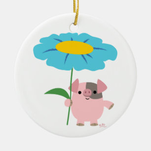 Cute Tecknad Gris med gift (blått) Julgransprydnad Keramik