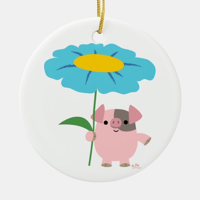 Cute Tecknad Gris med gift (blått) Julgransprydnad Keramik (Framsidan)