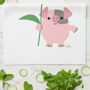 Cute Tecknad Gris med gift (blått) kökshandduk