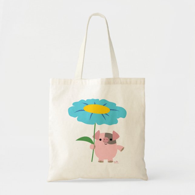 Cute Tecknad Gris med gift (blått)-påse Tygkasse (Framsidan)