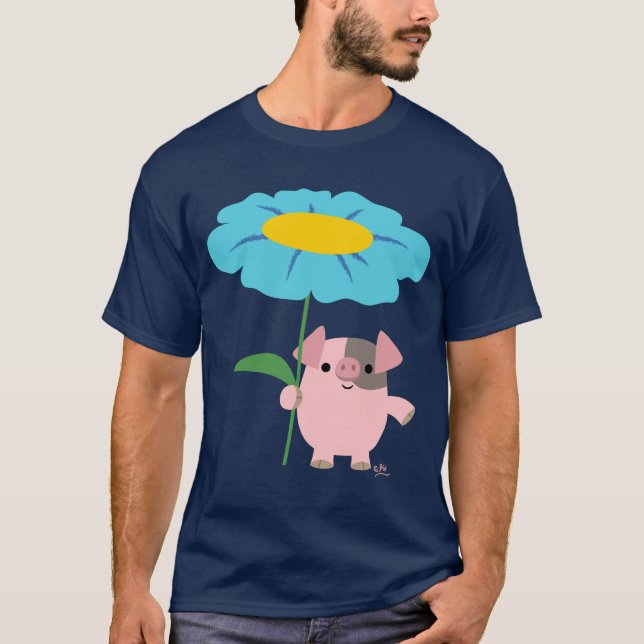 Cute Tecknad Gris med gift (blått) T-skirt Tee (Framsida)