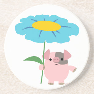 Cute Tecknad Gris med gift (blått) Underlägg