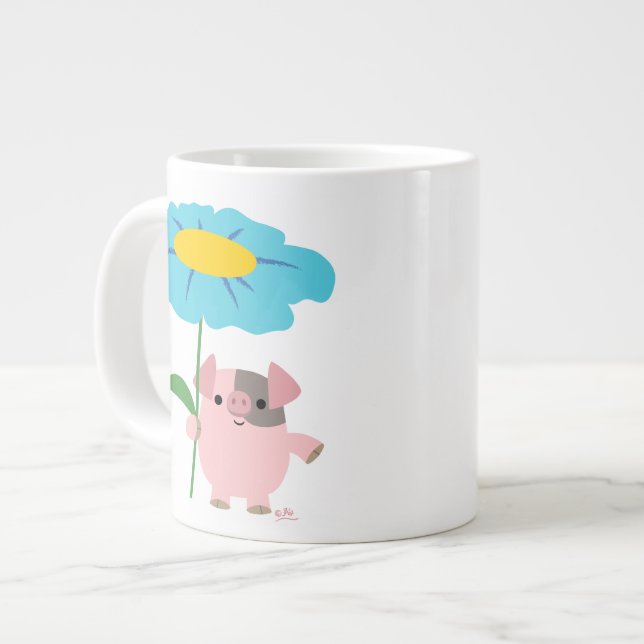 Cute Tecknad Gris med gift (Blue) Jumbo Mugg (Framsida vänster)