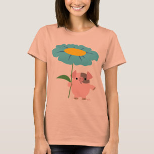 Cute Tecknad Gris med gift (Blue Women T-Shirt) Tee Shirt