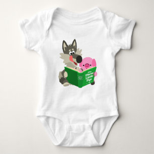 Cute Tecknad Gris och Varg som läser Baby bodydräk T Shirt