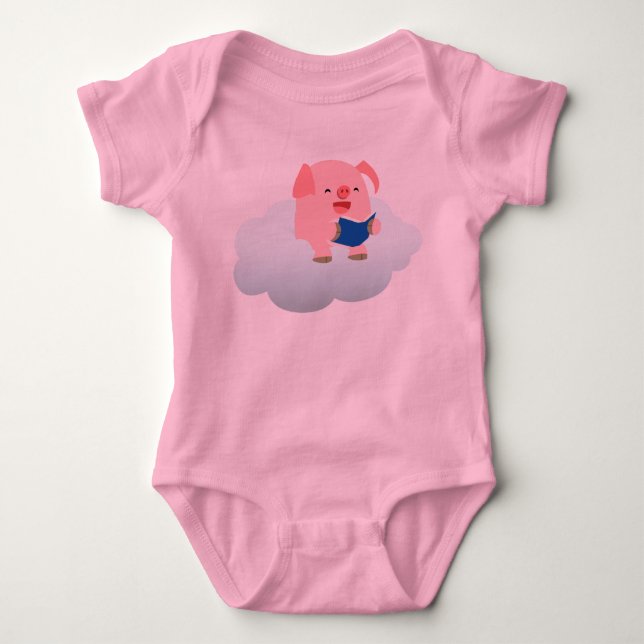 Cute Tecknad Gris Reader på Cloud Baby Tee (Framsida)