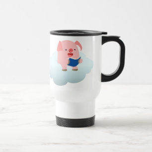 Cute Tecknad Gris Reader på Cloud Commuter Mugg
