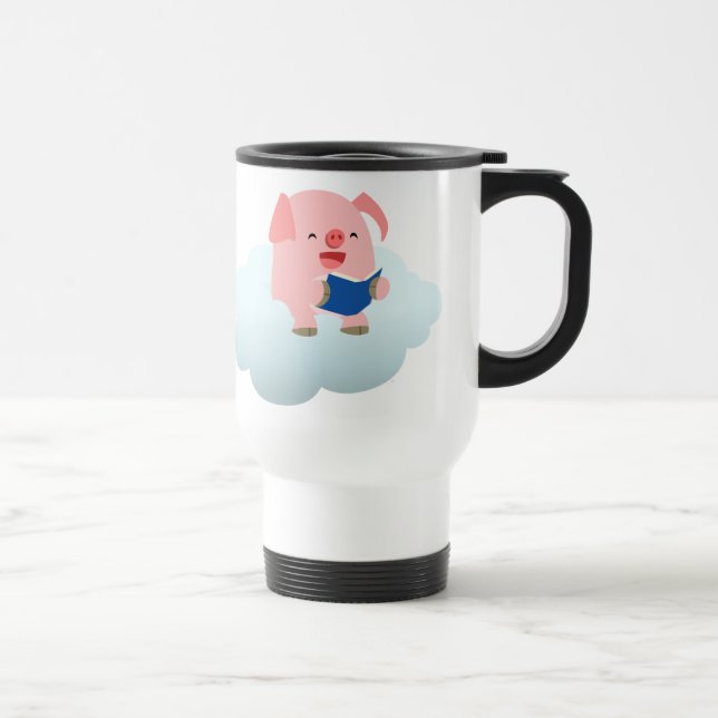 Cute Tecknad Gris Reader på Cloud Commuter Mugg (Höger)