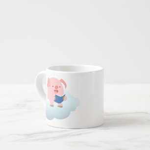 Cute Tecknad Gris Reader på Cloud Espresso Mugg Espressomugg