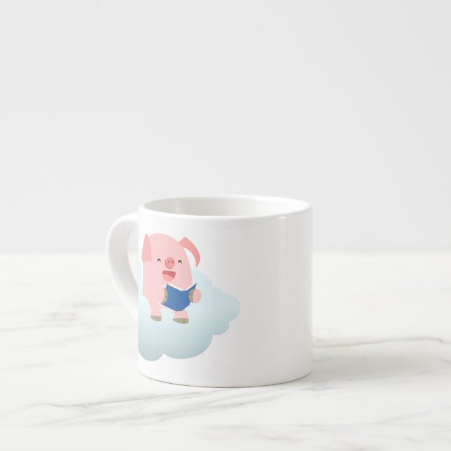 Cute Tecknad Gris Reader på Cloud Espresso Mugg Espressomugg (Framsida vänster)